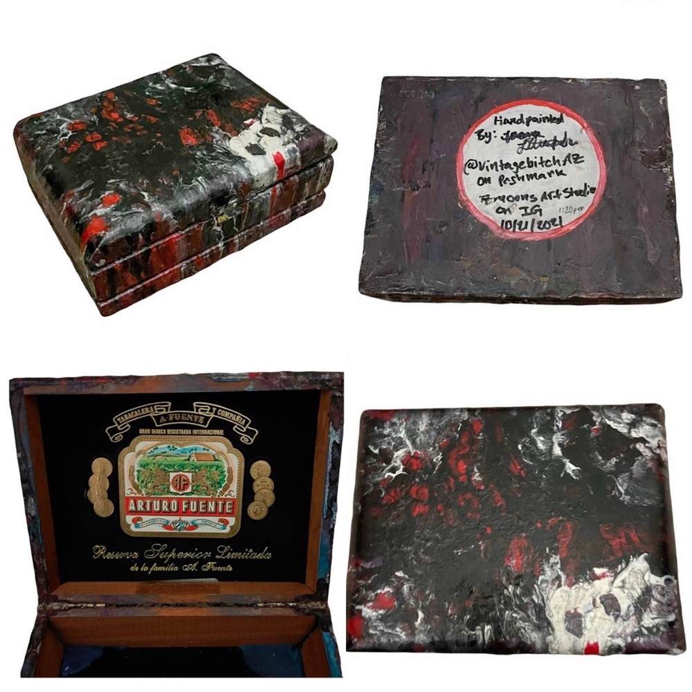 New Artisan Hand Painted By Me Gothic Poured Vintage Cigar Box By Arturo Fuente - Picture 3 of 15